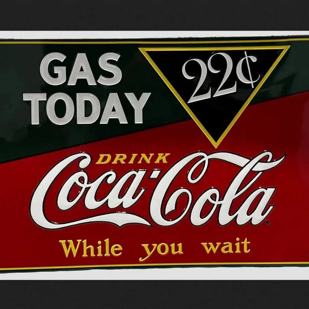 Coca Cola Gas Today 22 Cent Tin Sign Vintage Style Gas Station Wall Mancavedecor